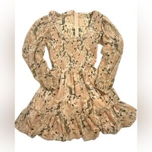 Ruffled Floral Long Sleeve Dress - Puff Sleeves